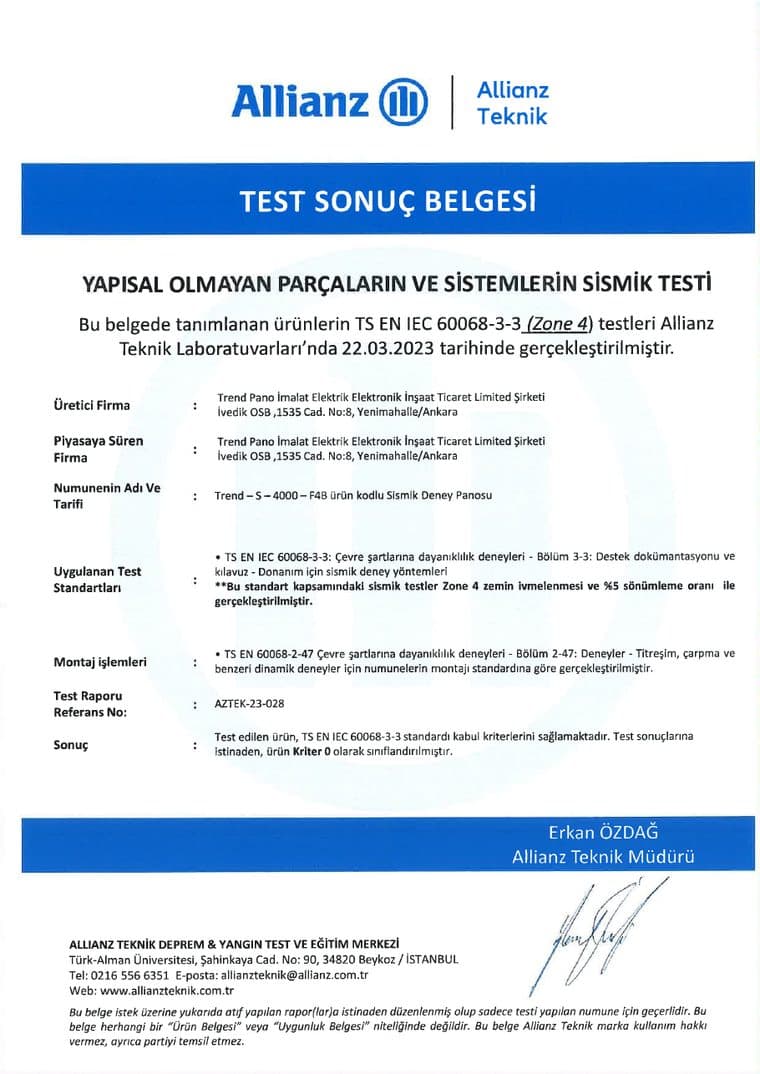 Sismik Test Raporu — Allianz Teknik Deprem ve Yangın Test Merkezi